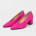 Pink Suede Block-Heel Pumps