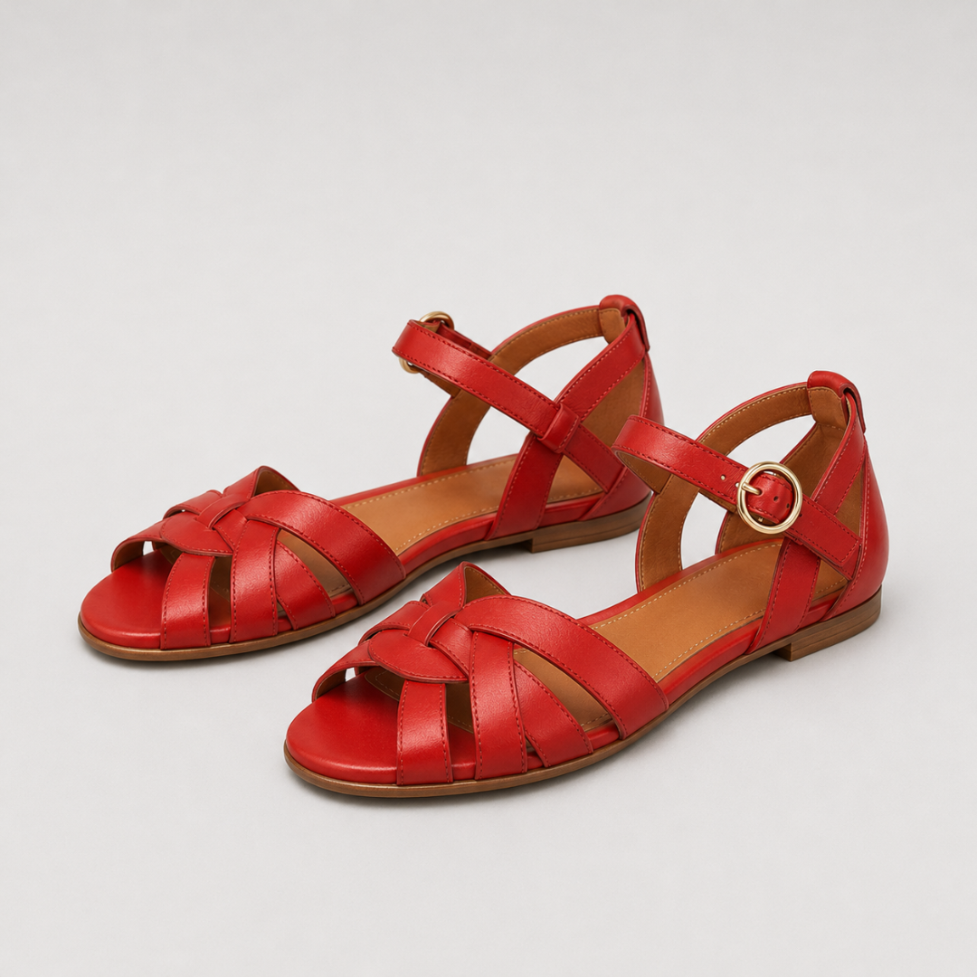 Red Woven Leather Sandals