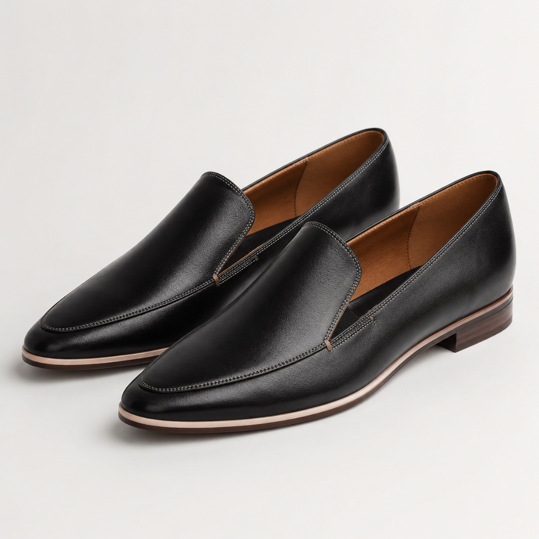 Black Pointed-Toe Leather Loafers