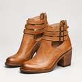 Tan Triple-Buckle Ankle Boots