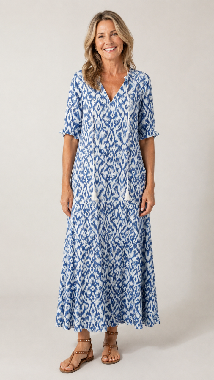 Boho Geometric V-Neck Maxi Dress
