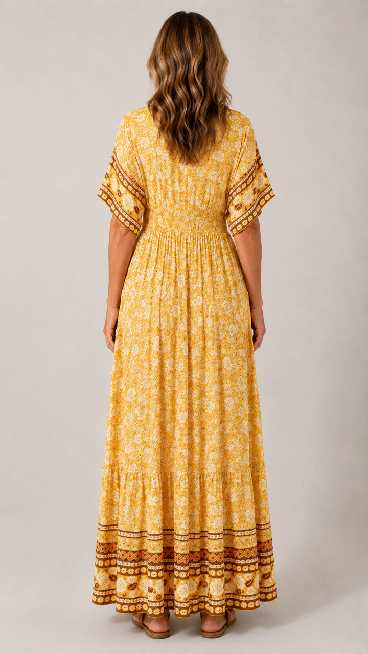 V-Neck Floral Wrap Maxi Dress