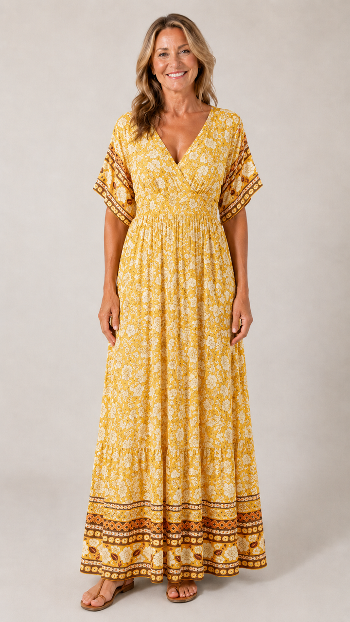 V-Neck Floral Wrap Maxi Dress