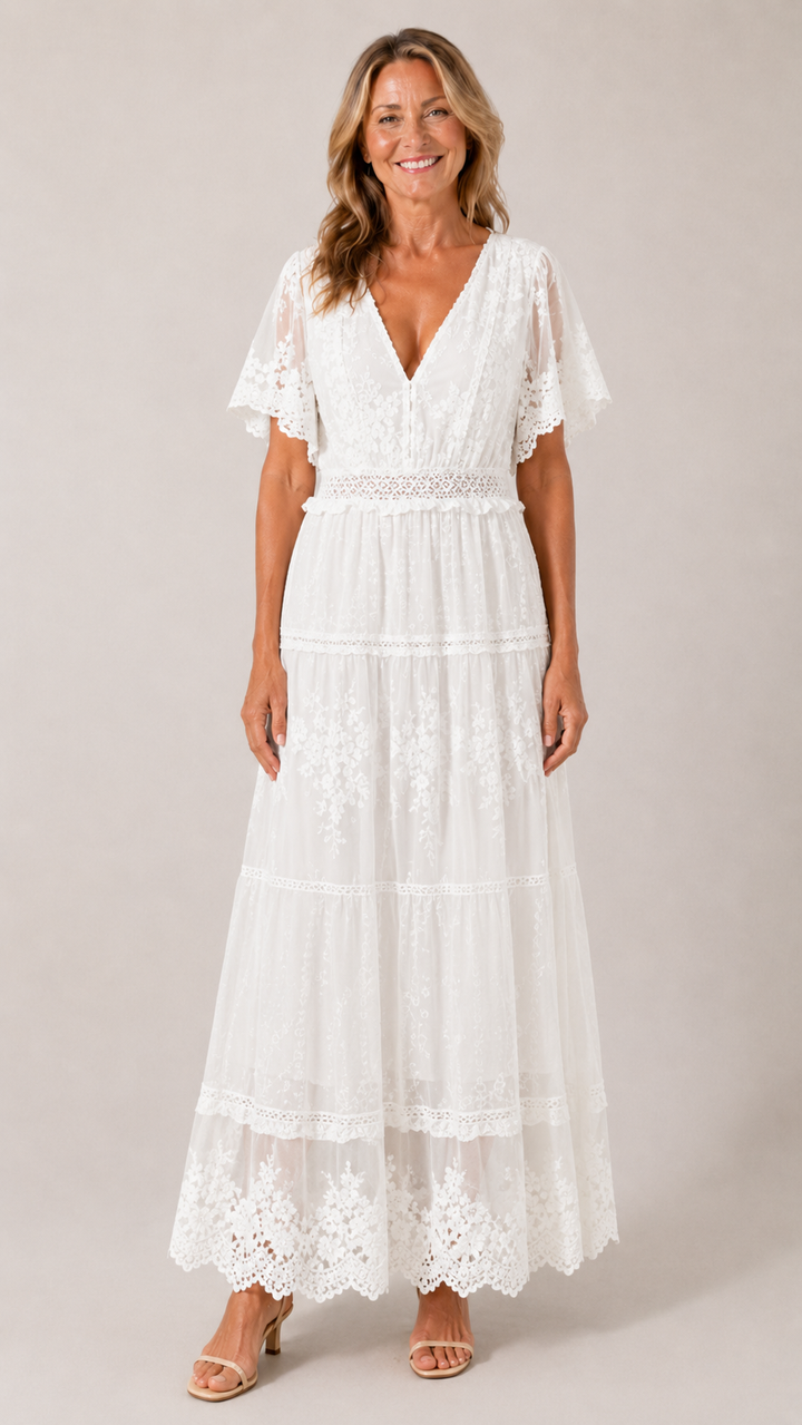 V-Neck Embroidered Maxi Dress