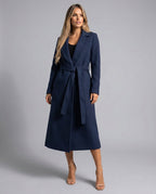 Elegant Navy Trench Coat for Women with Long Sleeve Belted Waist Longline Fall Style