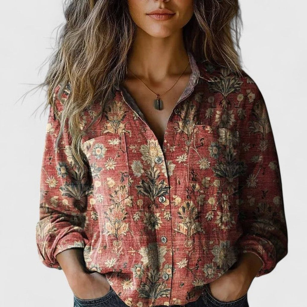 Effortless Floral Blouses for Women with Button Up Collar Long Sleeve Relaxed Boho Style