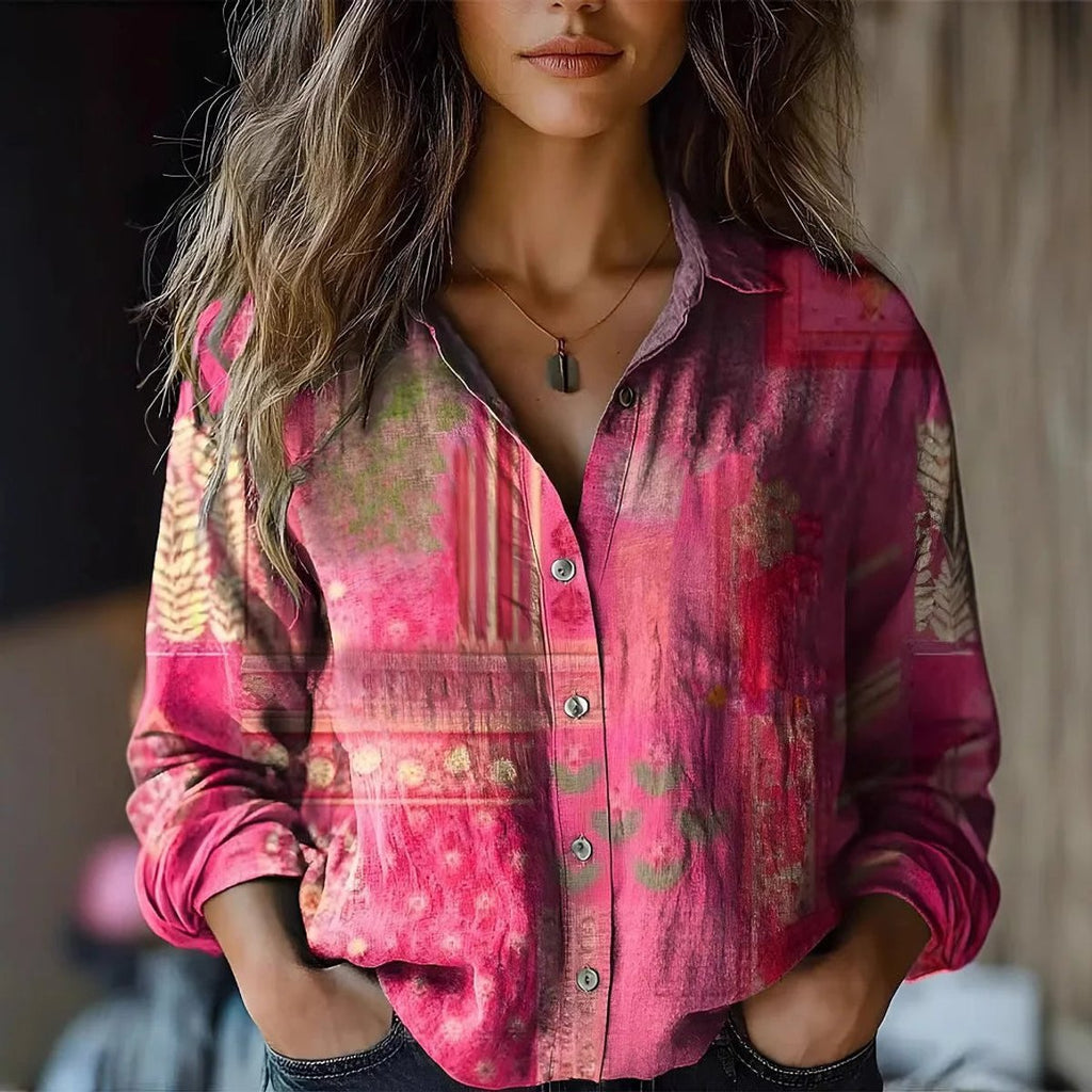 Effortless Floral Blouses for Women with Button Up Collar Long Sleeve Relaxed Boho Style