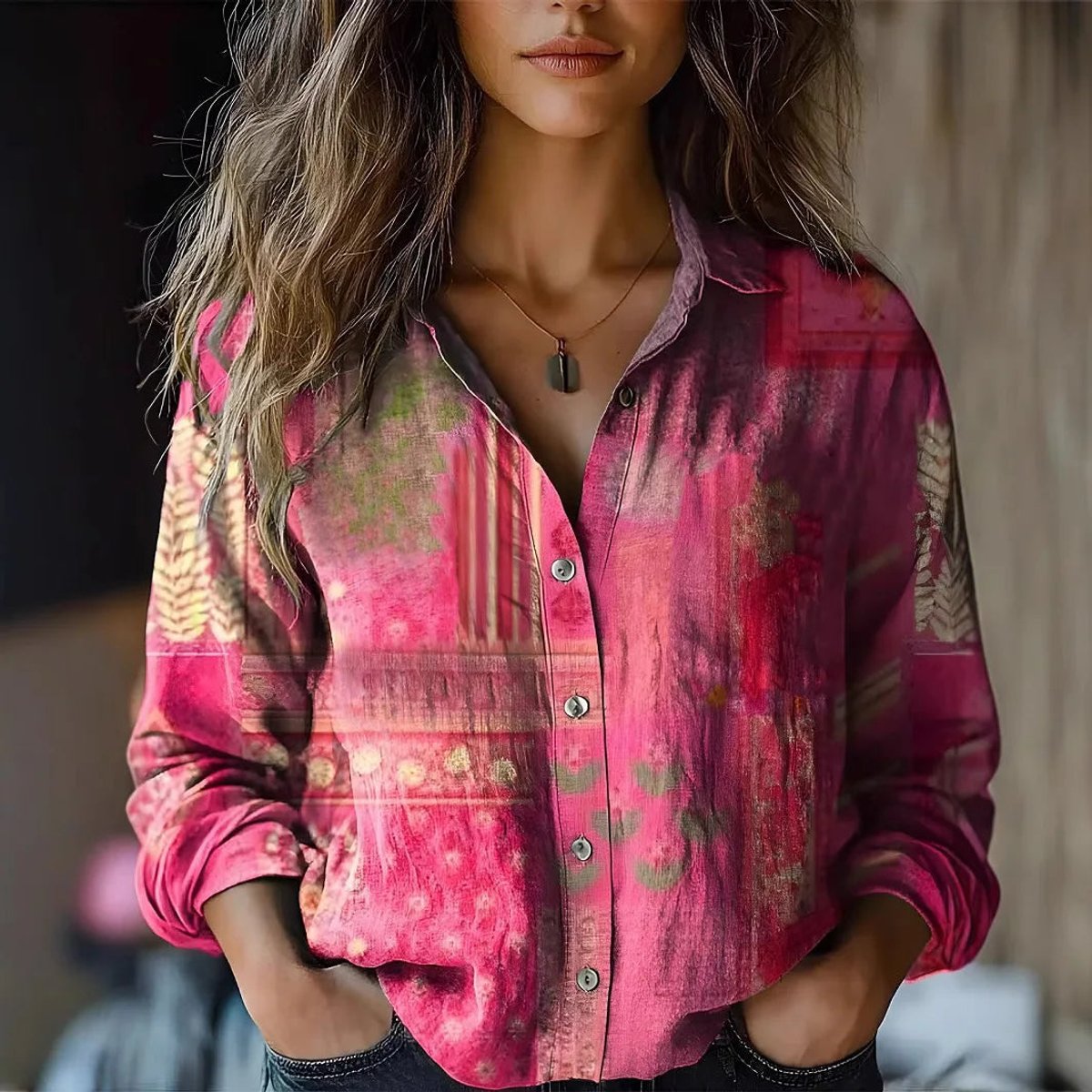 Effortless Floral Blouses for Women with Button Up Collar Long Sleeve Relaxed Boho Style
