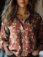 Effortless Floral Blouses for Women with Button Up Collar Long Sleeve Relaxed Boho Style