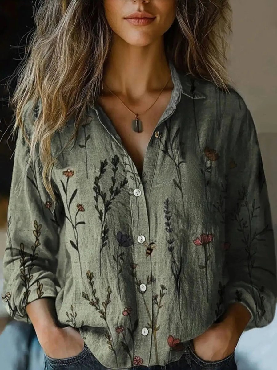 Effortless Floral Blouses for Women with Button Up Collar Long Sleeve Relaxed Boho Style
