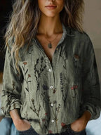 Effortless Floral Blouses for Women with Button Up Collar Long Sleeve Relaxed Boho Style