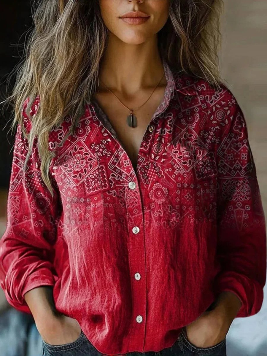 Effortless Floral Blouses for Women with Button Up Collar Long Sleeve Relaxed Boho Style