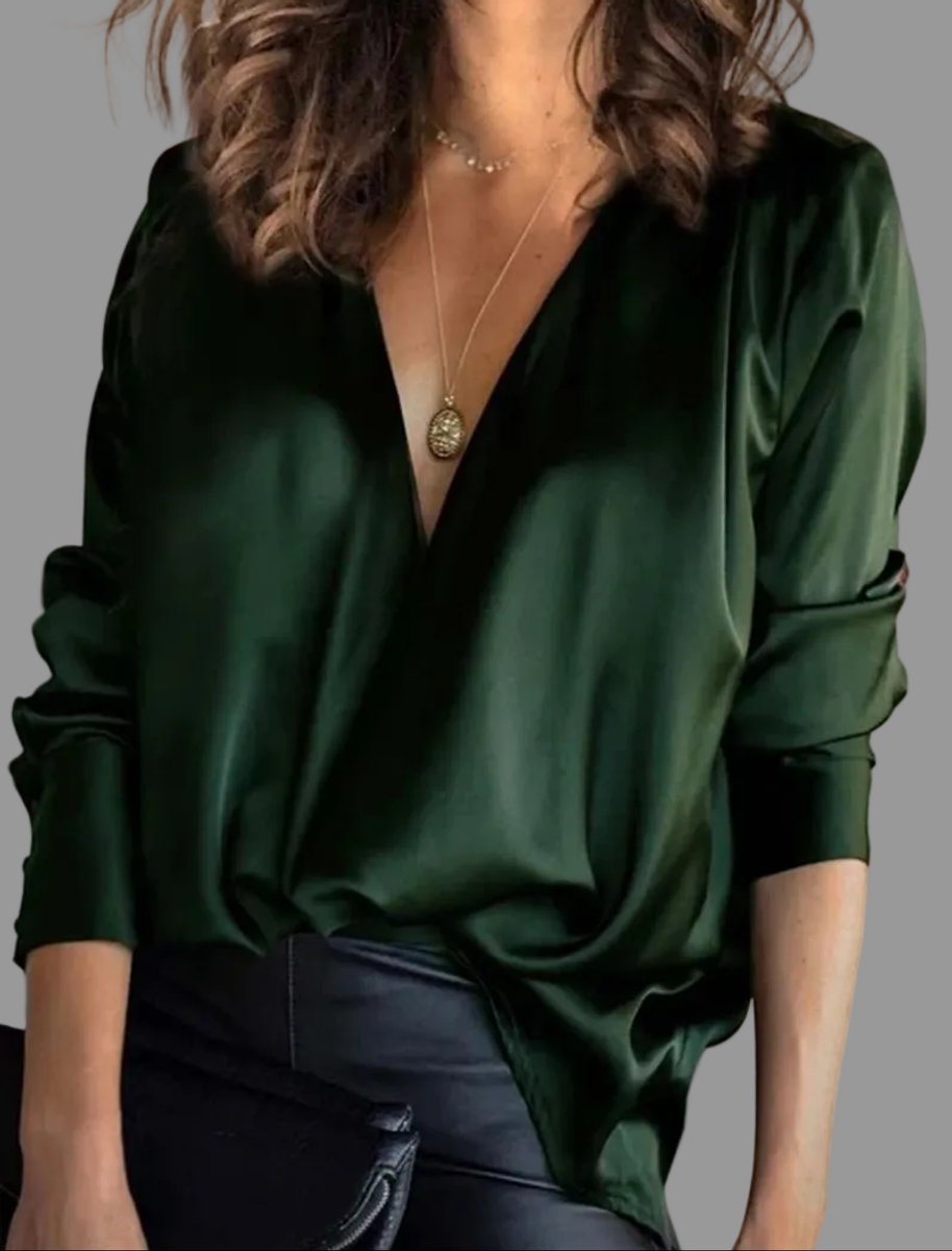Elegant Satin Blouses for Women with V Neck Long Sleeve Relaxed Flowy Style