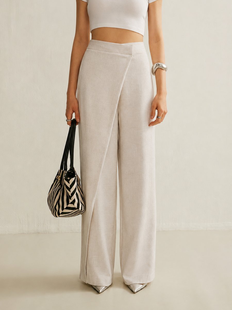 Effortless Linen Wide Leg Pants for Women with High Waist Flowing Relaxed Casual Style