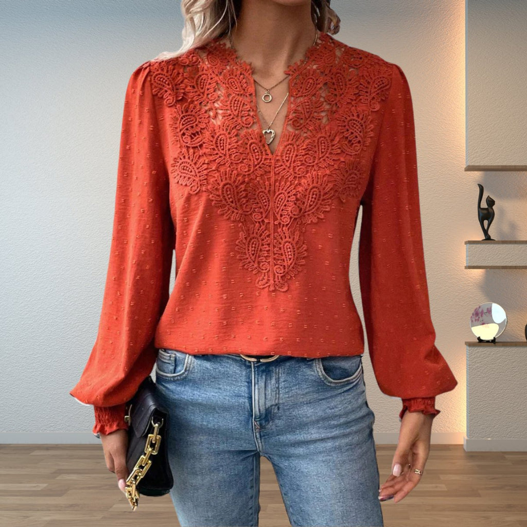 Effortless Lace Blouses for Women with V Neck Long Sleeve Relaxed Boho Style