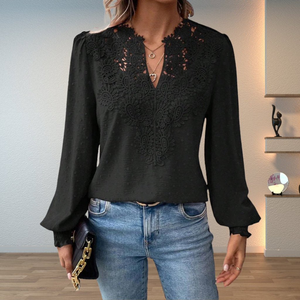 Effortless Lace Blouses for Women with V Neck Long Sleeve Relaxed Boho Style