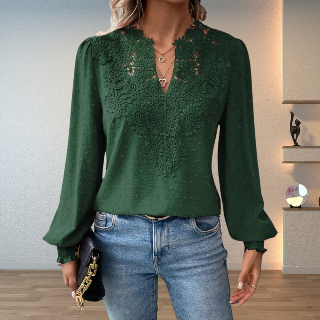 Effortless Lace Blouses for Women with V Neck Long Sleeve Relaxed Boho Style