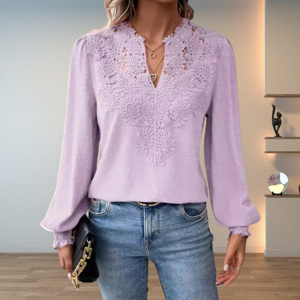 Effortless Lace Blouses for Women with V Neck Long Sleeve Relaxed Boho Style