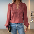 Effortless Lace Blouses for Women with V Neck Long Sleeve Relaxed Boho Style