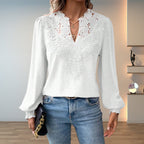 Effortless Lace Blouses for Women with V Neck Long Sleeve Relaxed Boho Style