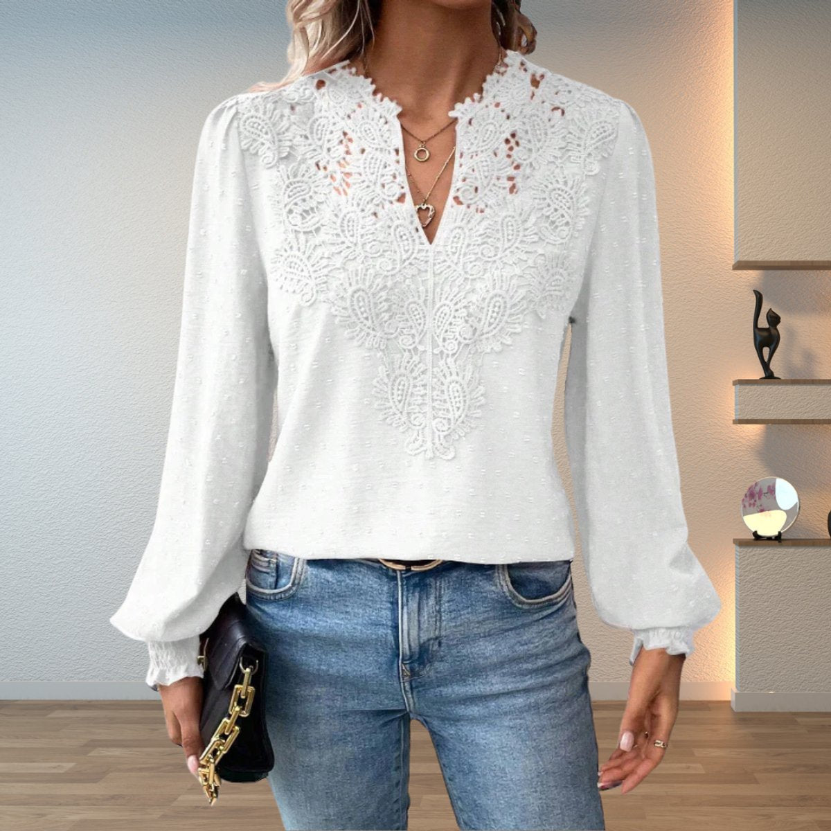 Effortless Lace Blouses for Women with V Neck Long Sleeve Relaxed Boho Style