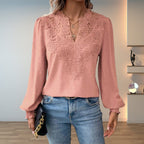 Effortless Lace Blouses for Women with V Neck Long Sleeve Relaxed Boho Style