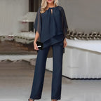 Elegant Two Piece Set for Women with Batwing Sleeve Blouse Wide Leg Pants Formal Wedding Guest Style