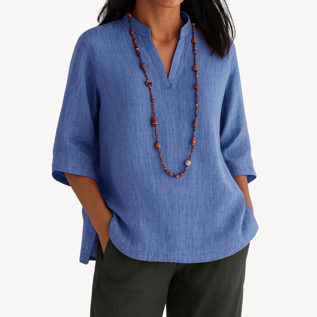 Effortless Linen Tunic Blouses for Women with V Neck Half Sleeve Relaxed Flowy Casual Style