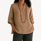 Effortless Linen Tunic Blouses for Women with V Neck Half Sleeve Relaxed Flowy Casual Style