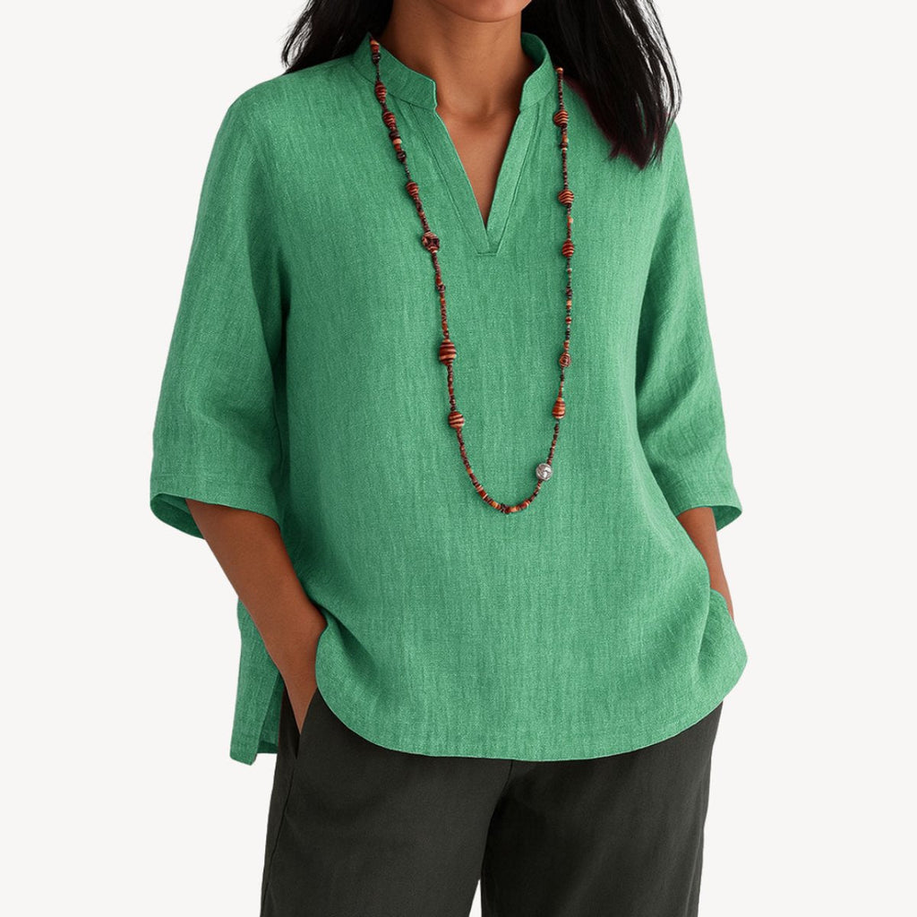 Effortless Linen Tunic Blouses for Women with V Neck Half Sleeve Relaxed Flowy Casual Style