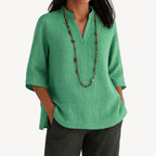 Effortless Linen Tunic Blouses for Women with V Neck Half Sleeve Relaxed Flowy Casual Style