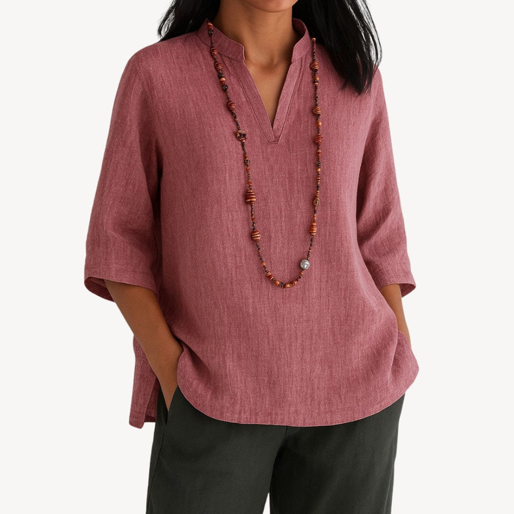 Effortless Linen Tunic Blouses for Women with V Neck Half Sleeve Relaxed Flowy Casual Style