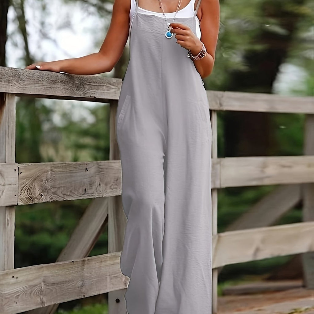 Effortless Overall Jumpsuit for Women with Adjustable Strap Wide Leg Relaxed Casual Boho Style