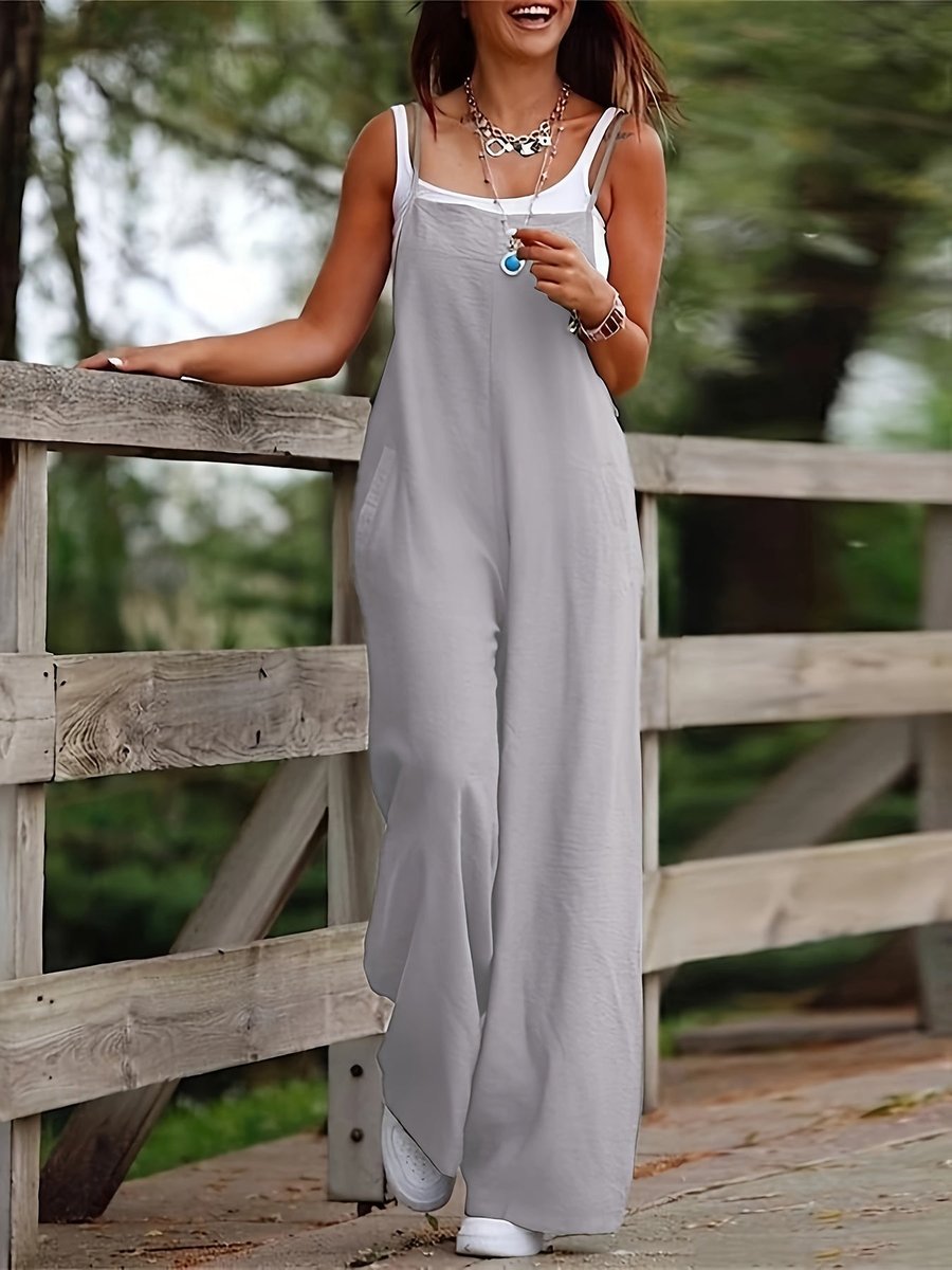 Effortless Overall Jumpsuit for Women with Adjustable Strap Wide Leg Relaxed Casual Boho Style