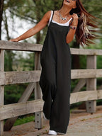 Effortless Overall Jumpsuit for Women with Adjustable Strap Wide Leg Relaxed Casual Boho Style