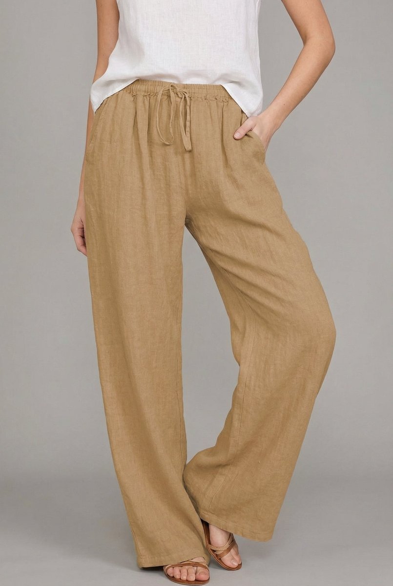 Effortless Linen Wide Leg Pants for Women with High Waist Drawstring Flowing Relaxed Casual Style