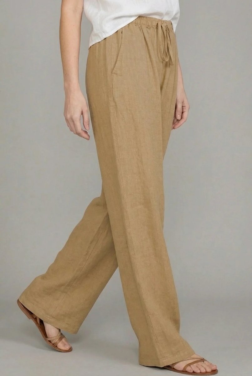 Effortless Linen Wide Leg Pants for Women with High Waist Drawstring Flowing Relaxed Casual Style