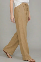 Effortless Linen Wide Leg Pants for Women with High Waist Drawstring Flowing Relaxed Casual Style