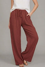 Effortless Linen Wide Leg Pants for Women with High Waist Drawstring Flowing Relaxed Casual Style