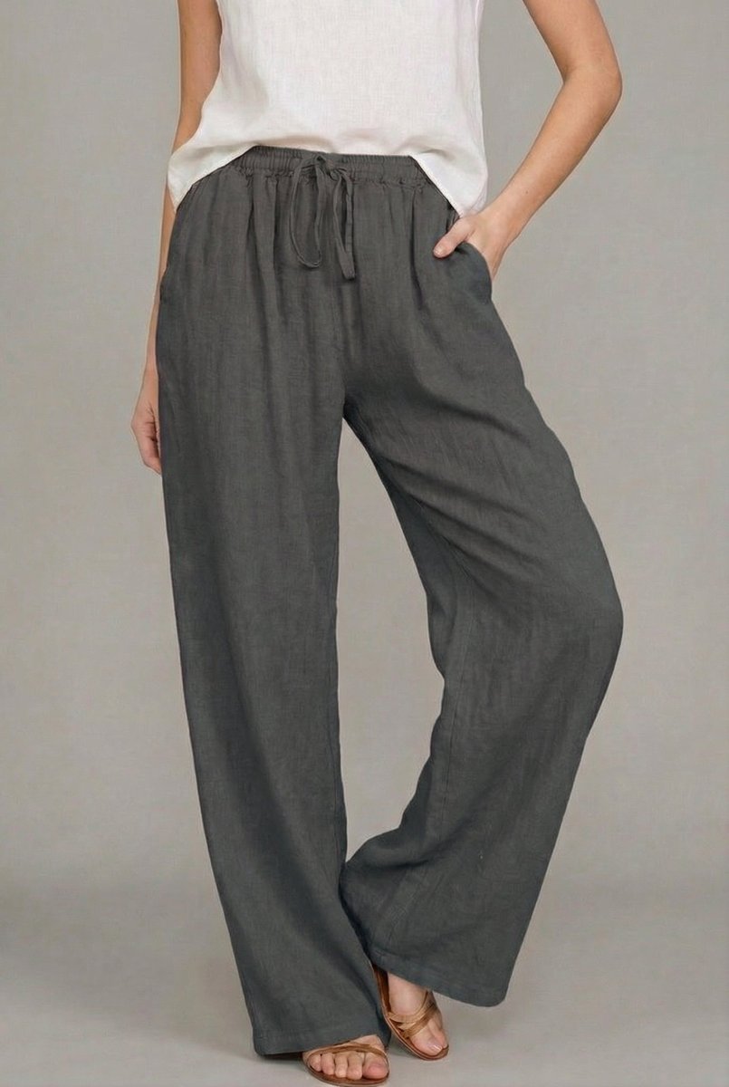 Effortless Linen Wide Leg Pants for Women with High Waist Drawstring Flowing Relaxed Casual Style