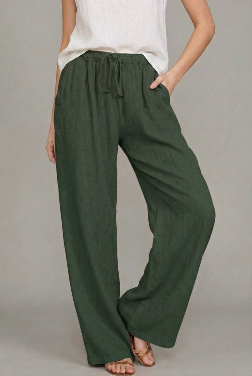 Effortless Linen Wide Leg Pants for Women with High Waist Drawstring Flowing Relaxed Casual Style