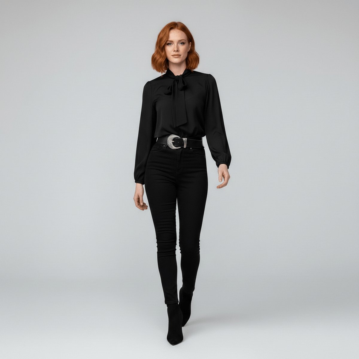 Elegant Bow Tie Neck Blouses for Women with Long Sleeve Button Up Business Casual Style