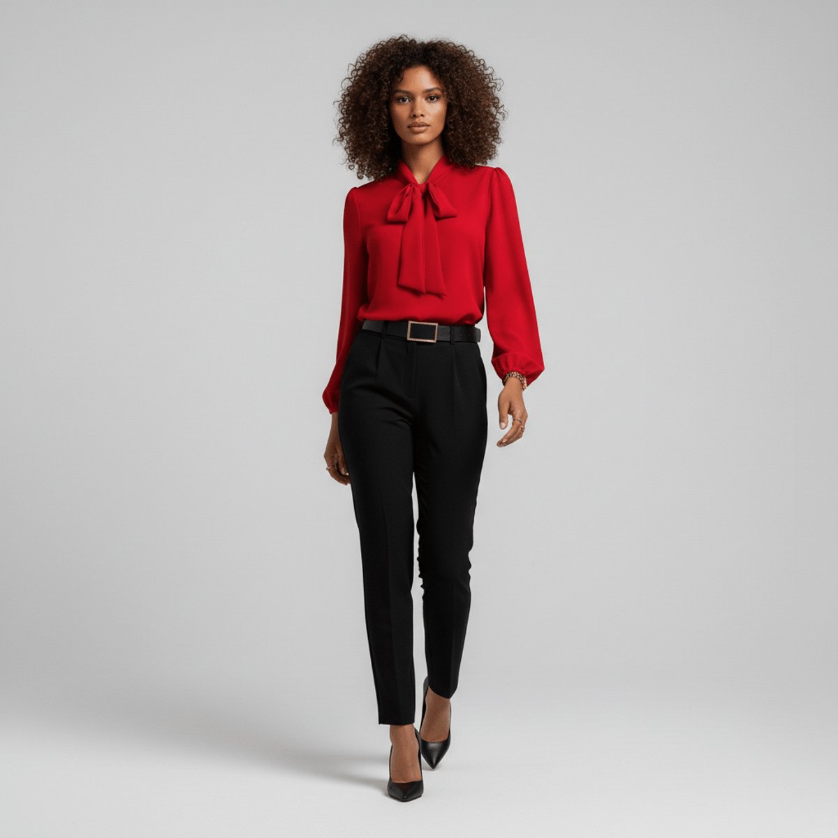 Elegant Bow Tie Neck Blouses for Women with Long Sleeve Button Up Business Casual Style