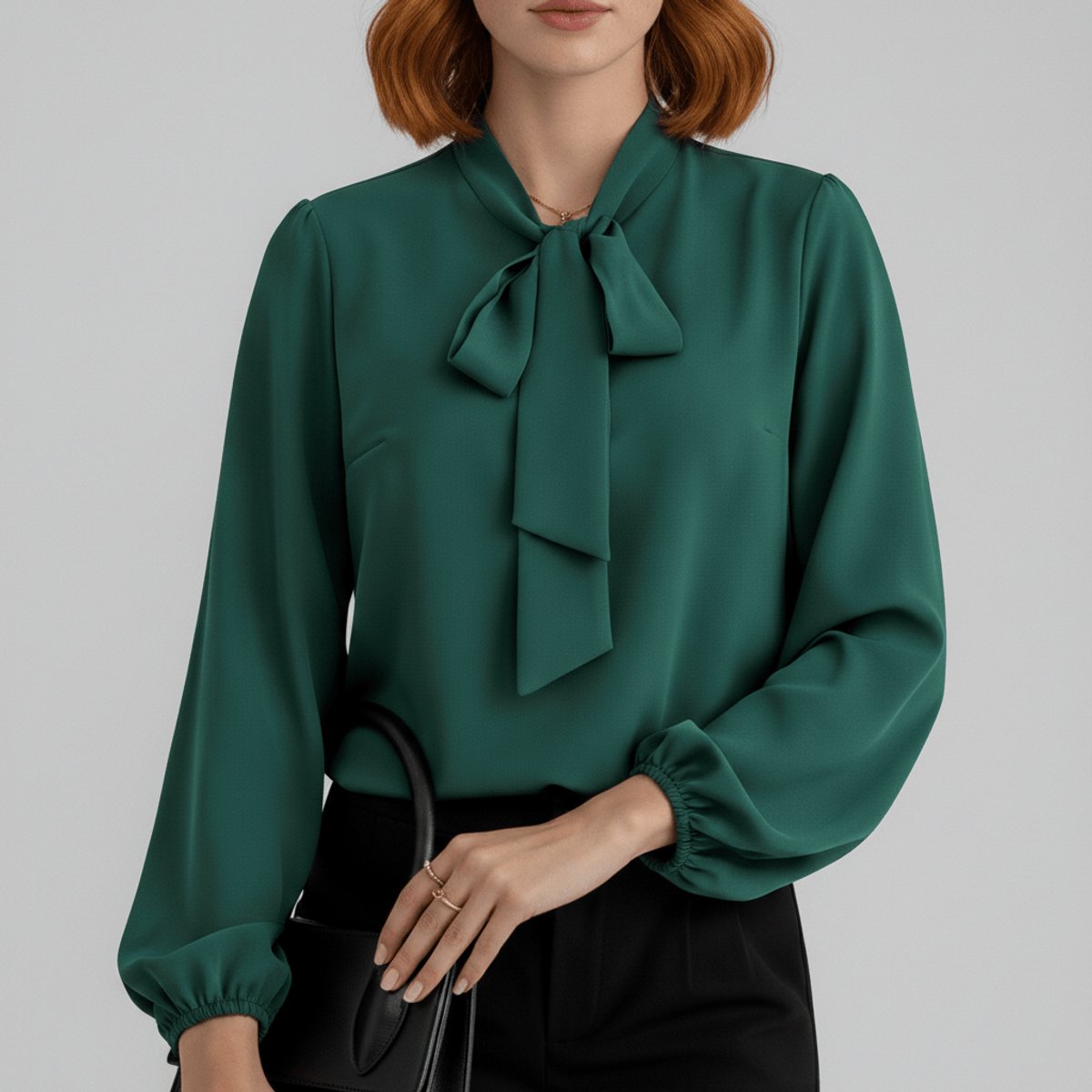 Elegant Bow Tie Neck Blouses for Women with Long Sleeve Button Up Business Casual Style