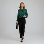 Elegant Bow Tie Neck Blouses for Women with Long Sleeve Button Up Business Casual Style