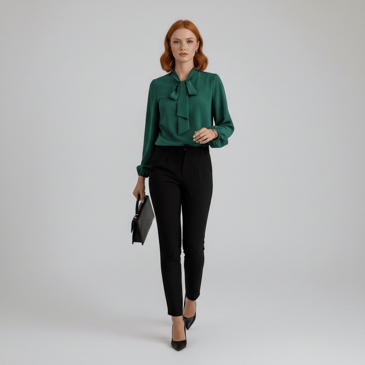 Elegant Bow Tie Neck Blouses for Women with Long Sleeve Button Up Business Casual Style