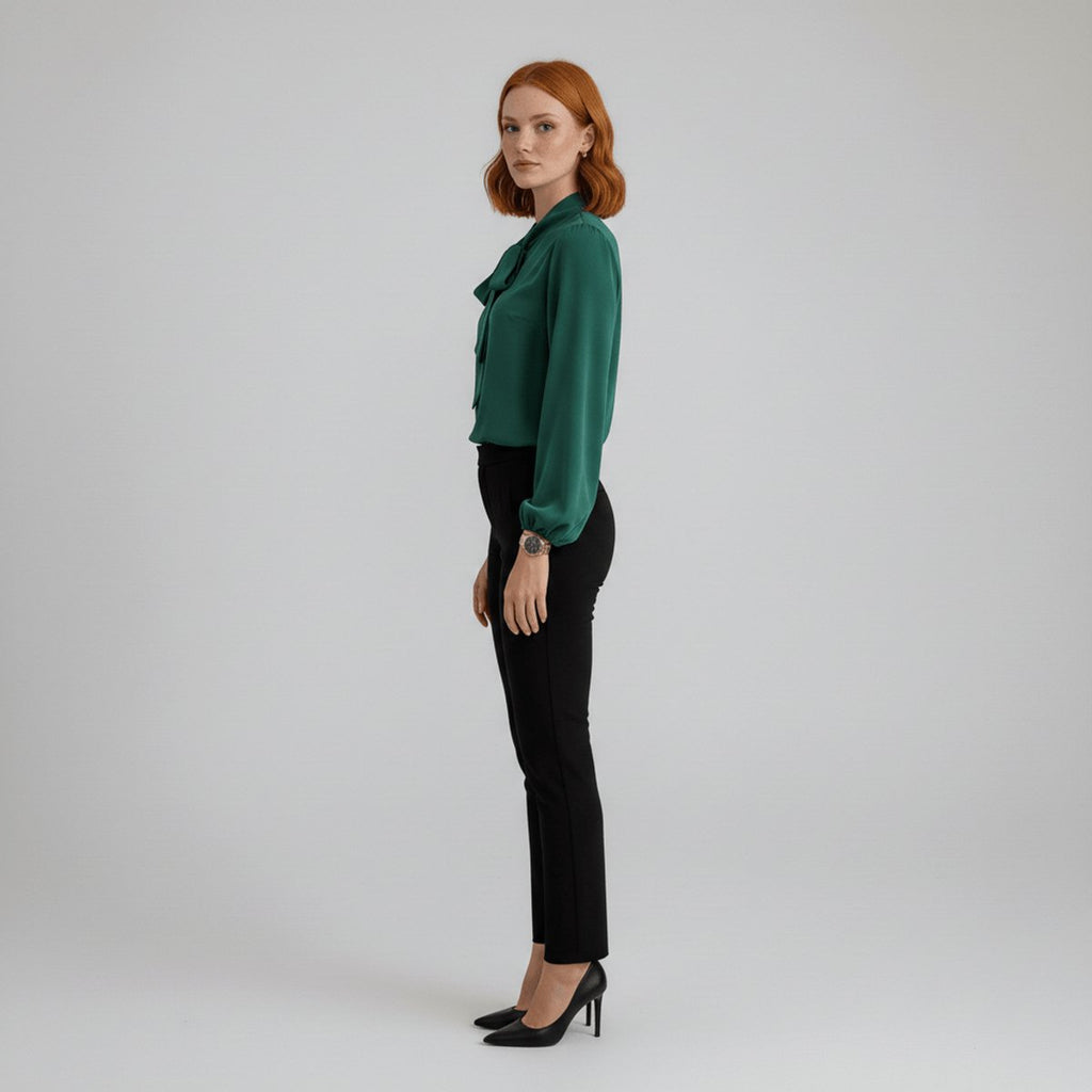 Elegant Bow Tie Neck Blouses for Women with Long Sleeve Button Up Business Casual Style