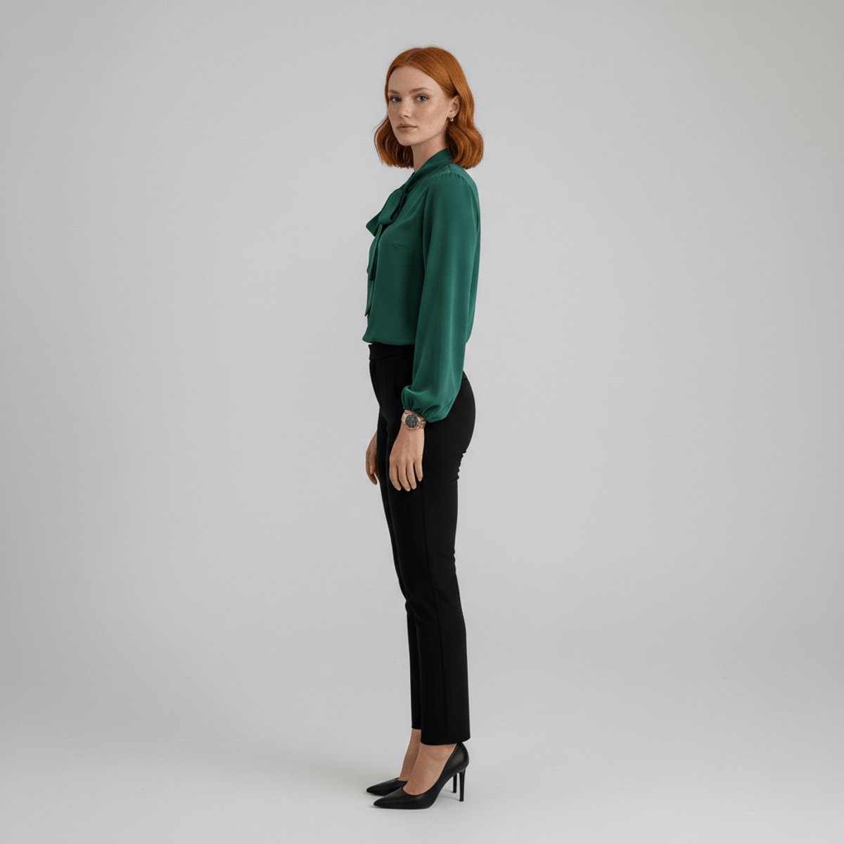 Elegant Bow Tie Neck Blouses for Women with Long Sleeve Button Up Business Casual Style