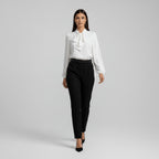 Elegant Bow Tie Neck Blouses for Women with Long Sleeve Button Up Business Casual Style
