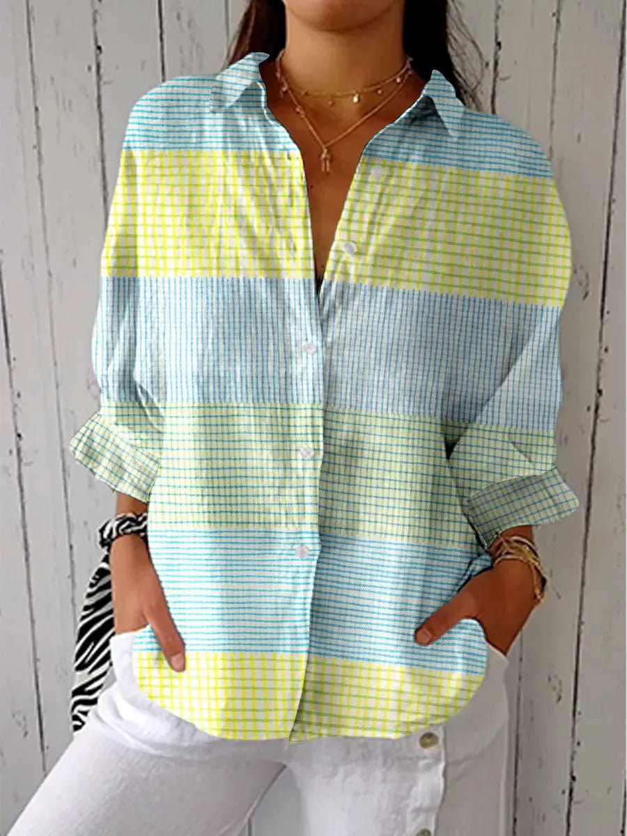 Effortless Striped Blouses for Women with Button Up Collar Long Sleeve Relaxed Casual Style